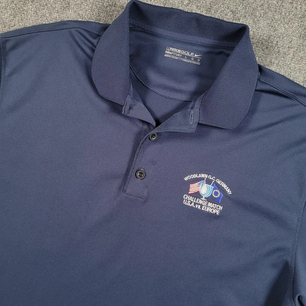 Nike Golf Polo Shirt Mens Large Navy NikeFIT Dry Woodlawn GC Germany 128898-419